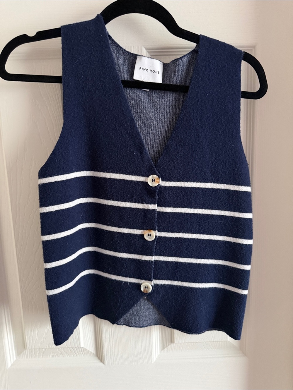 Pink Rose Navy and White Striped Knit Vest